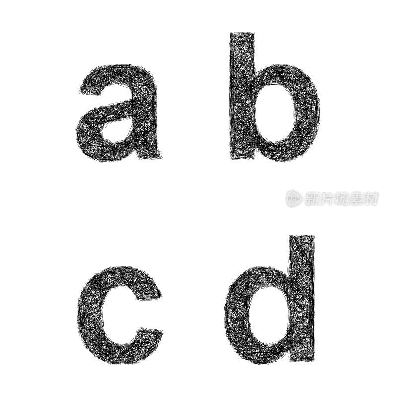 草图字体集-小写字母a, b, c, d